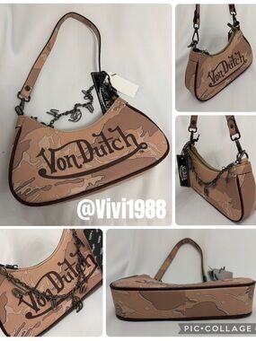 Von Dutch Tan Camo Logo Shoulder Bag